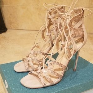 Betsey Johnson Celia Blush Rhinestone Dress Lace up Heels Size 8